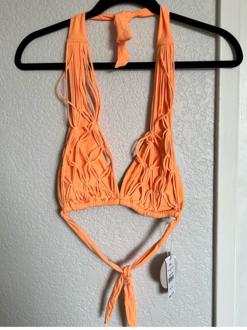 PQ Swim Brynn Halter Bikini Top Orange Macramé Strappy Tie Back - Picture 4 of 13